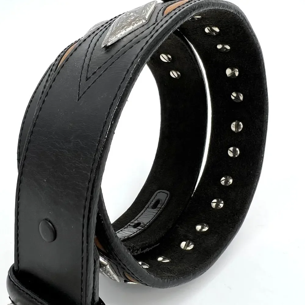 Vintage Justin Black Leather Belt Diamond Conchos Size 32
